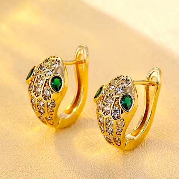 Gold Snake Zircon Earrings Creative Design Trendy Serpent - Picture 1 of 3